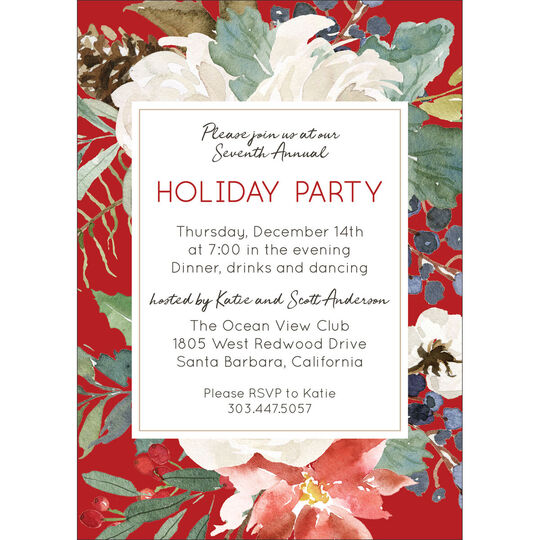 Red Christmas Floral Border Invitations